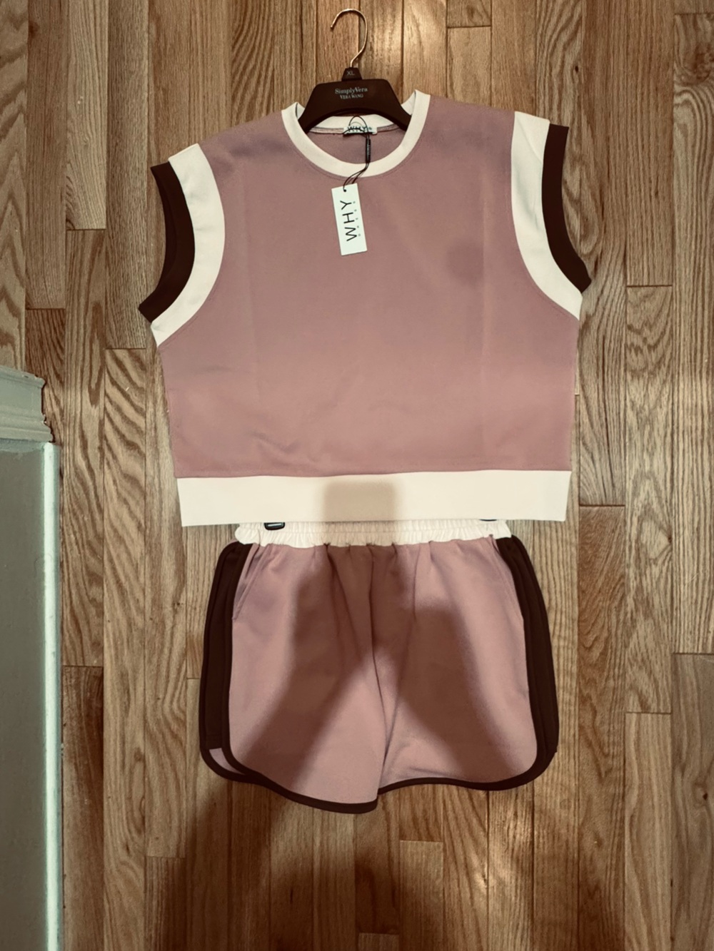 WHY DRESS—Pink Contrast-Trim Sleeveless Sweat Top & Shorts Set